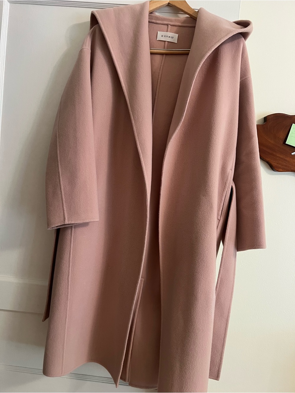 KHAITE Rose Pink Hooded Wool Trench Coat